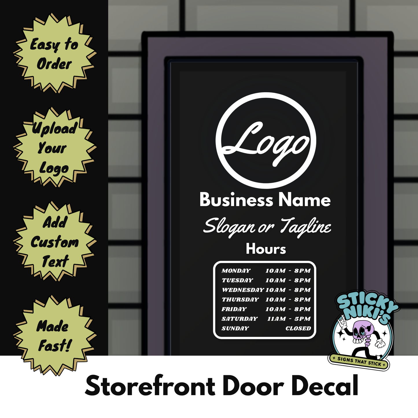 Front Door Decal - Logo, Business Name, Slogan, Hours/ Your Company Name or Logo Storefront Vinyl Sticker Window Door Lettering- Logo only