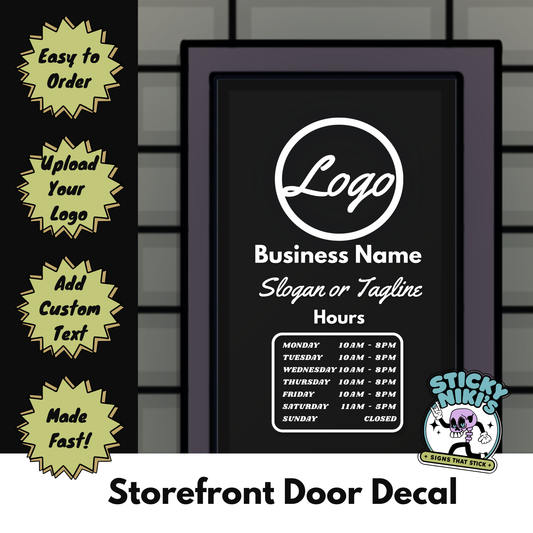 Front Door Decal - Logo, Business Name, Slogan, Hours/ Your Company Name or Logo Storefront Vinyl Sticker Window Door Lettering- Logo only