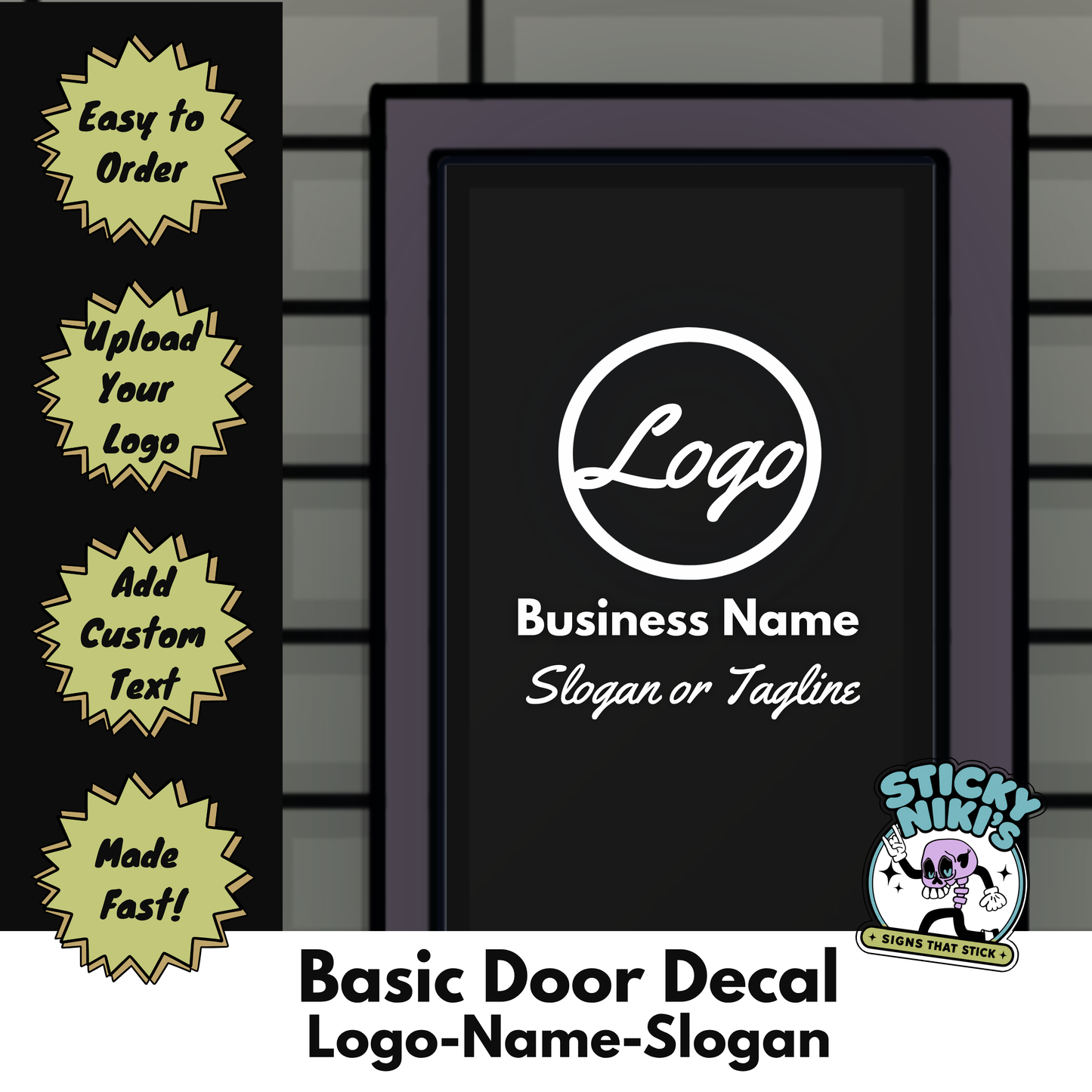 Front Door Decal - Logo, Business Name, Slogan ,QR Code