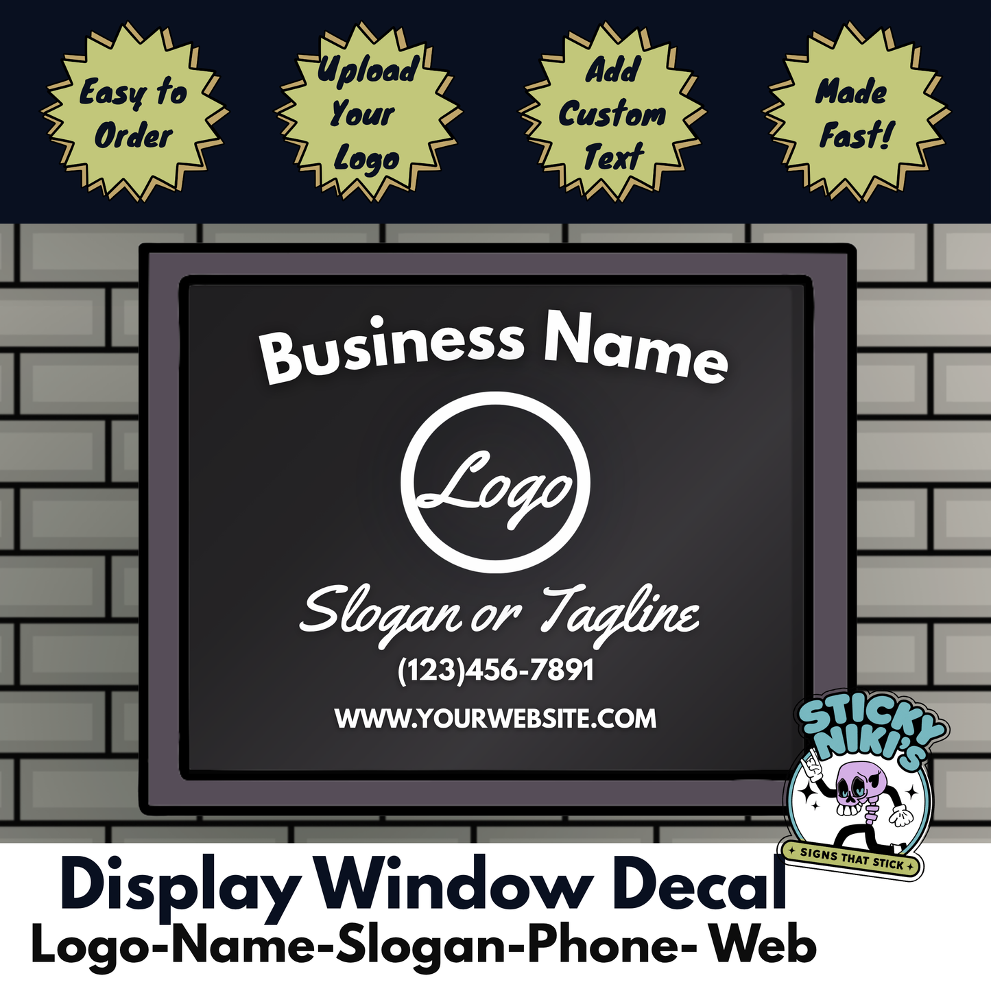 Storefront Window Decal - Logo, Business Name, Slogan , Phone, Website