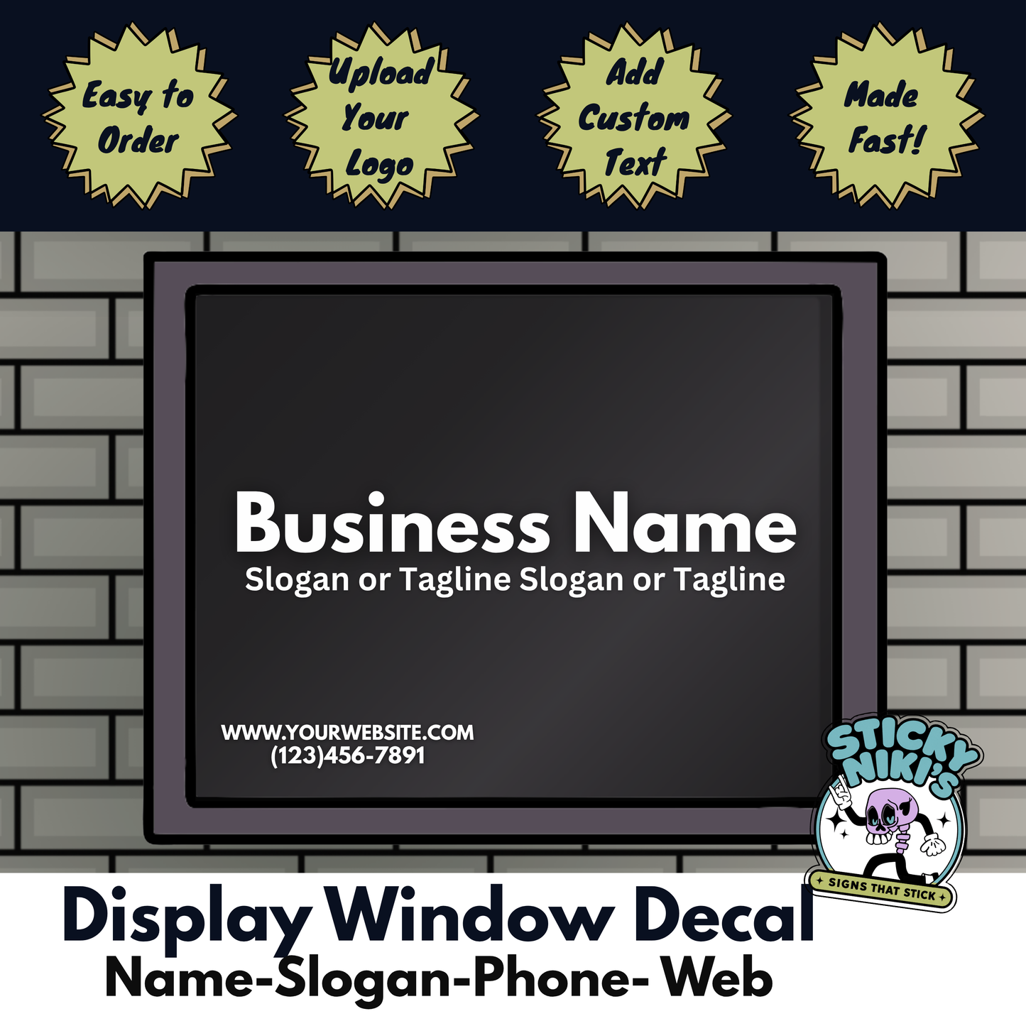 Storefront Window Decal - Business Name, Slogan , Phone, Website