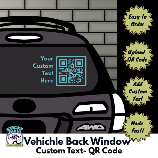 Vehicle Back Window Decal - QR Code, Custom Text