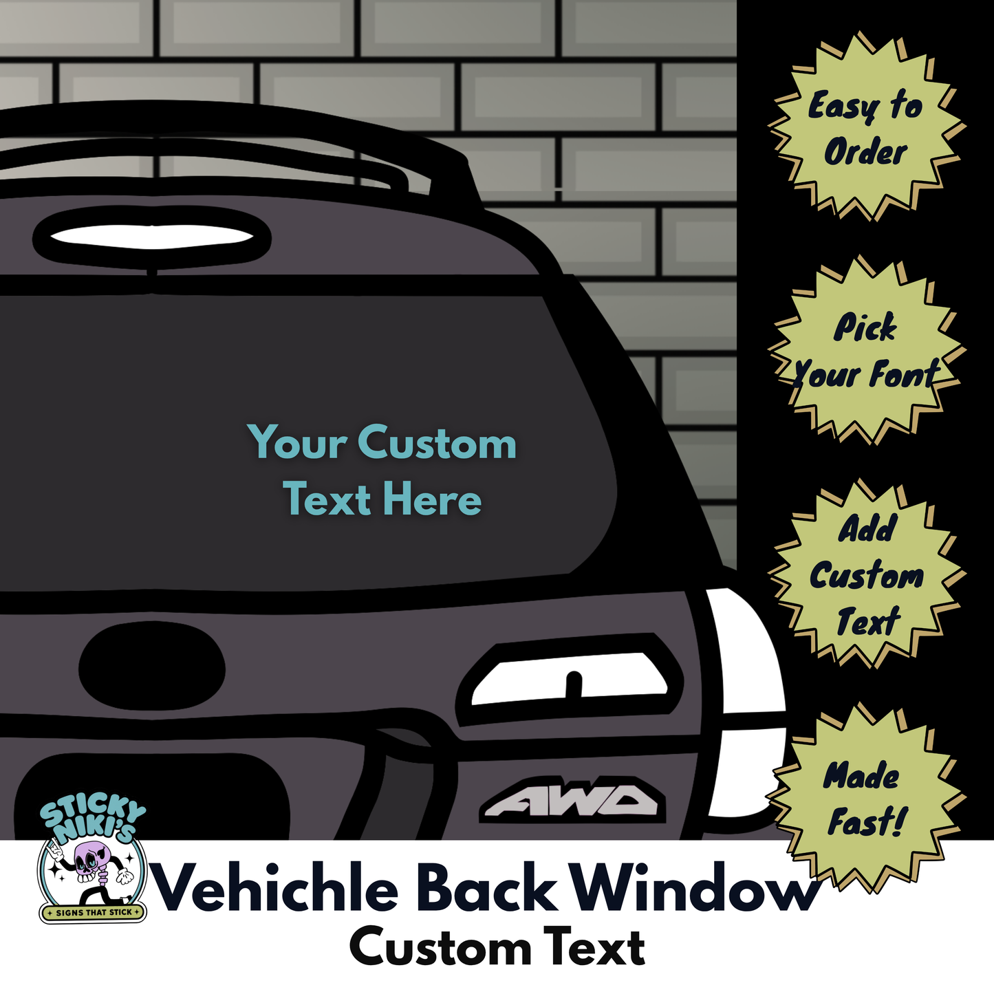 Vehicle Back Window Decal -  Custom Text