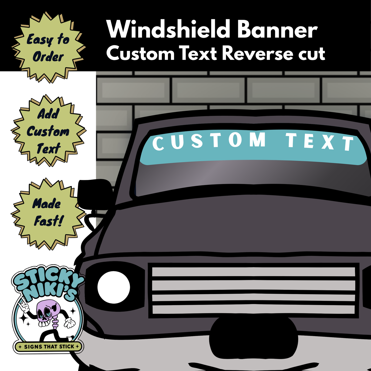 Vehicle Windshield Decal -  Custom Text, Reverse Cut