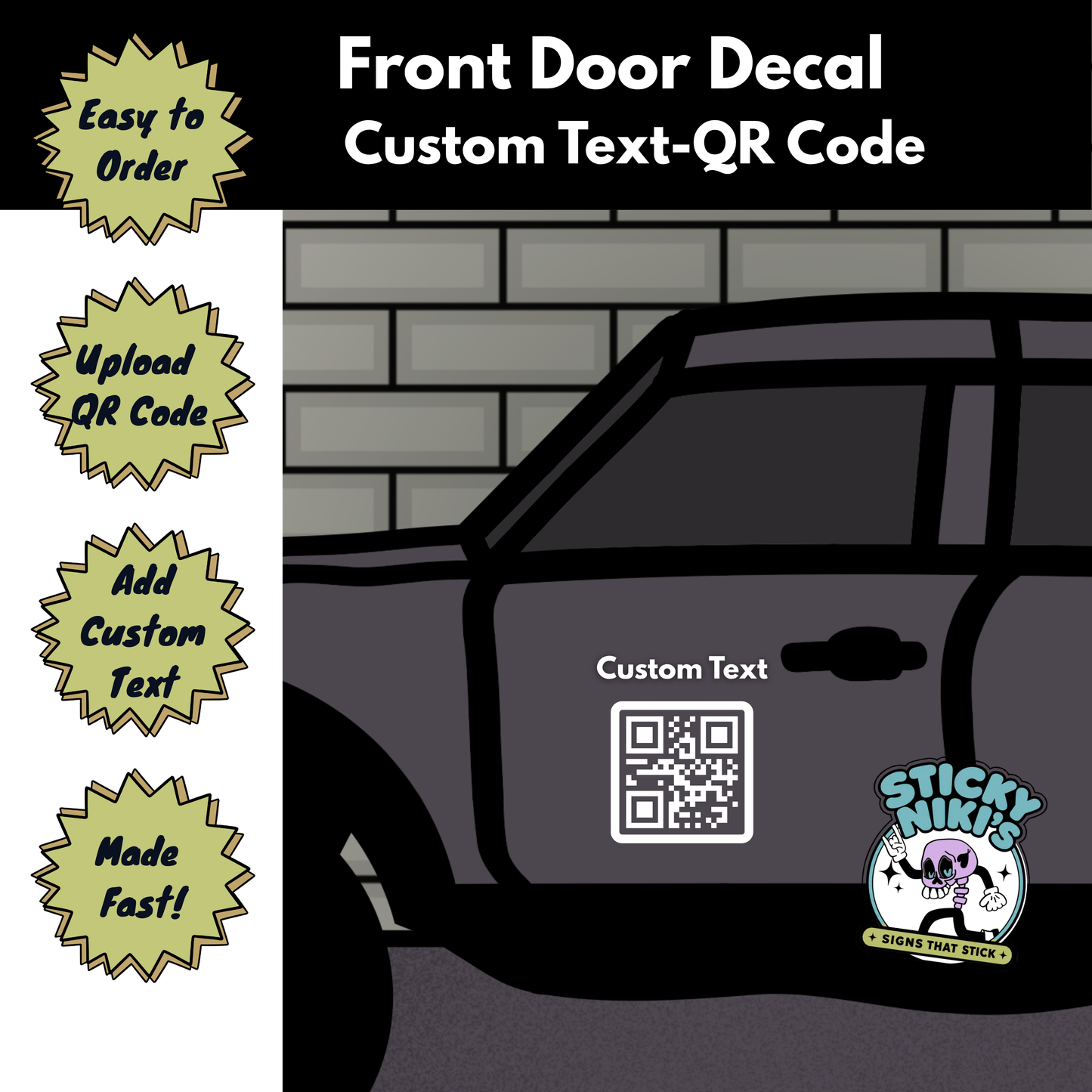 Vehicle Door Decal -  Custom Text, QR Code