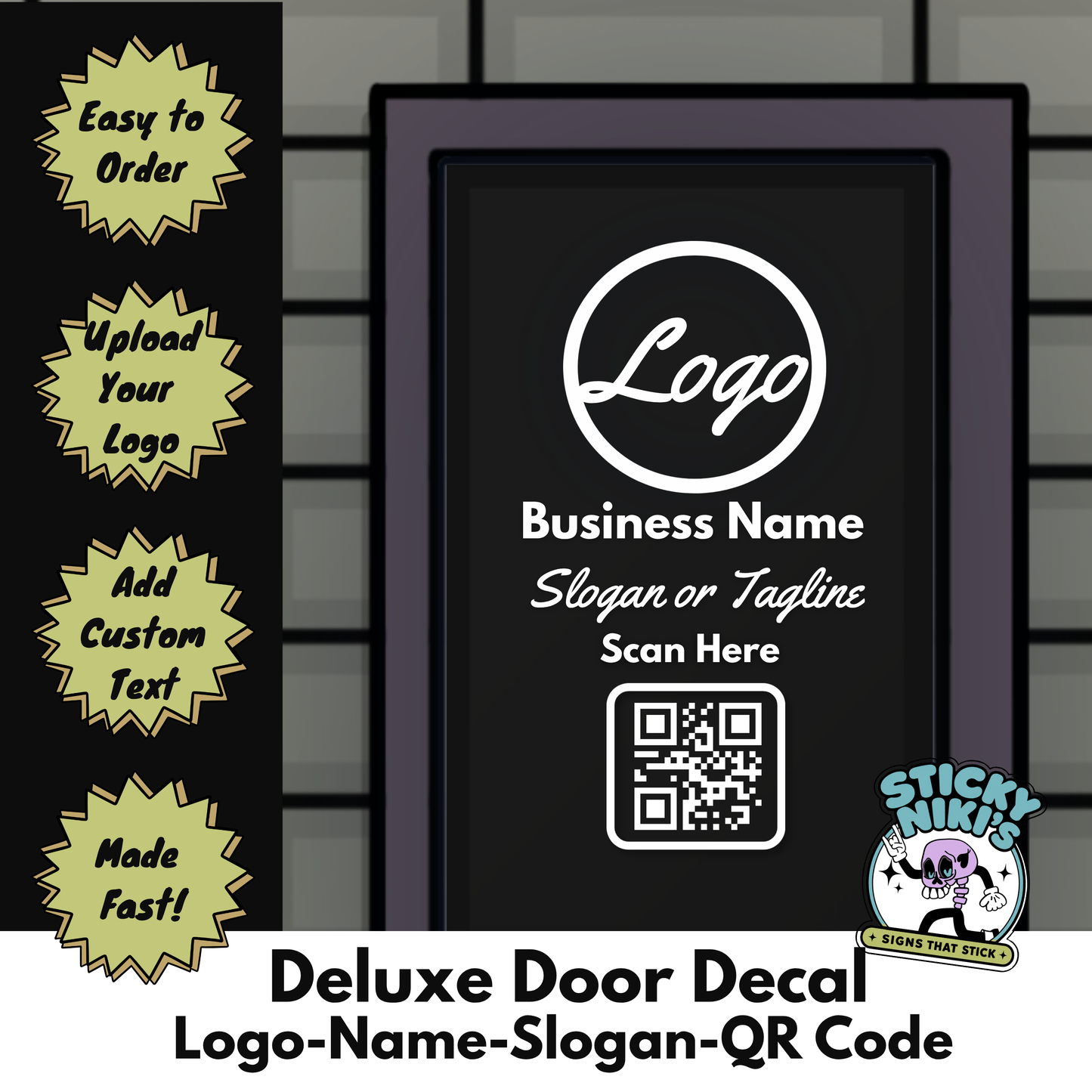 Front Door Decal - Logo, Business Name, Slogan ,QR Code