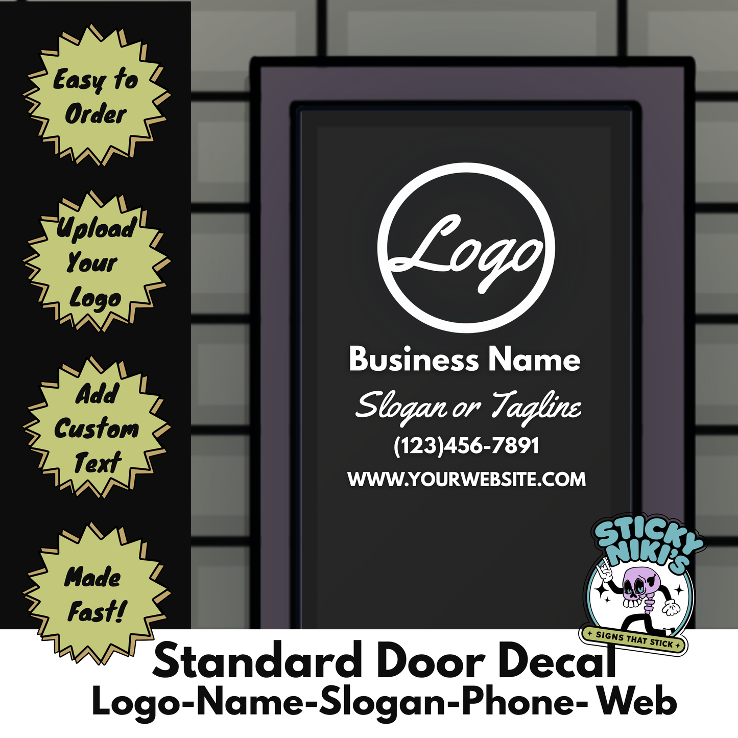 Front Door Decal - Logo, Business Name, Slogan , Phone, Website