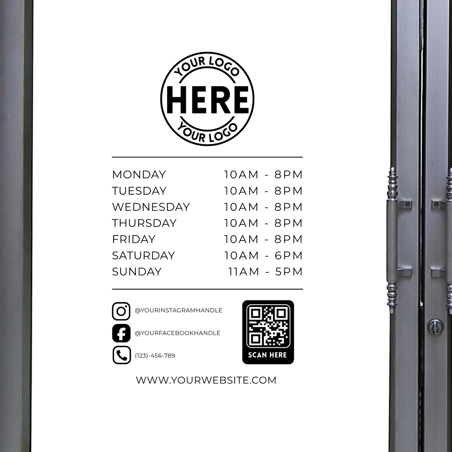 Front Door- Logo, Bussiness Name & Hours / Your Company Name or Logo Storefront Vinyl Sticker Window Door Lettering- Logo only (Copy)